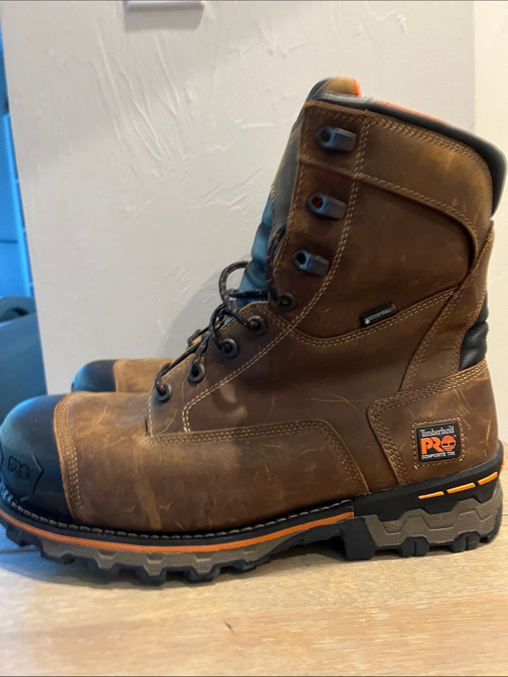 Timberland PRO Brown Leather Work Boots with Black Toe Caps - Picture 2 of 6